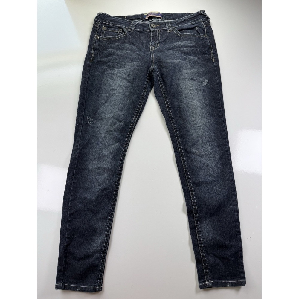 Wallflower Ultra Fit Skinny Mid Rise Jean Sz 13 Long Distressed Denim Blue